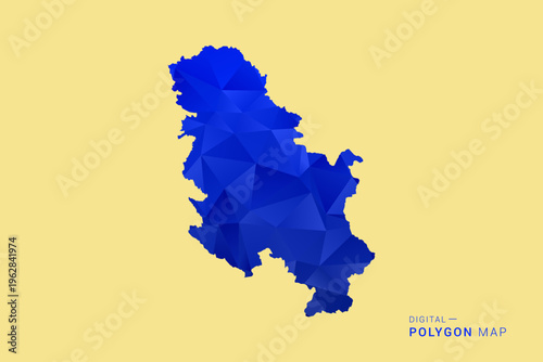 Serbia Map - Low poly polygon map in deep blue gradient on soft beige background, modern minimal geometric design, clean abstract vector illustration with faceted triangulated style.
