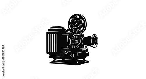 Vintage film projector illustration symbolizing cinema, movies, and entertainment production
