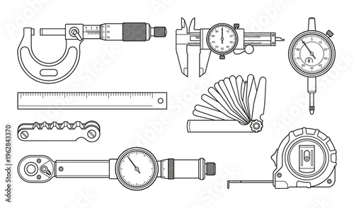Measuring instruments set micrometer caliper ruler feeler gauge dial indicator tape measure