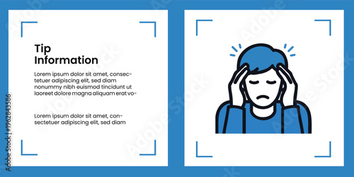 Tip information card with stressed person illustration and text simple blue vector design for mental health advice and support