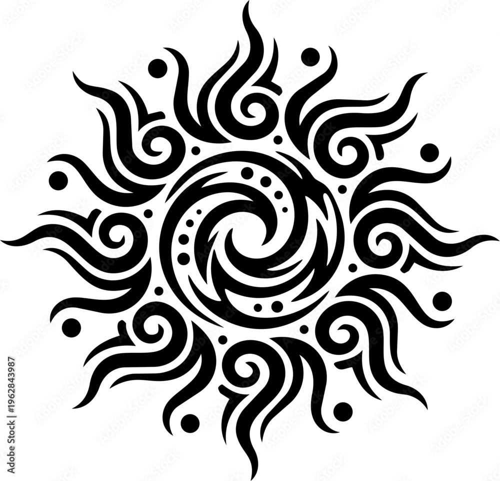 Fototapeta premium Celestial sun with radiant rays mystical solar star