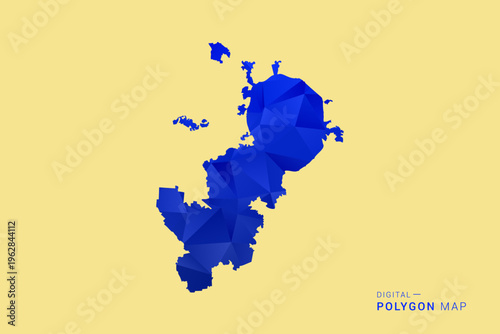 Moscow Map - Low poly polygon map in deep blue gradient on soft beige background, modern minimal geometric design, clean abstract vector illustration with faceted triangulated style.