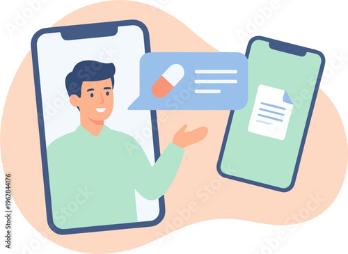 Man discusses medication on mobile phones with text message.