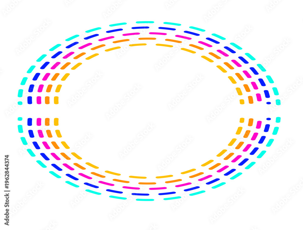 Obraz premium Clean abstract background featuring a colorful dashed circular frame arranged in a vibrant gradient pattern. Minimal and modern composition with a central empty space, perfect for text placement.