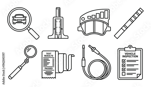 Set of car diagnostic and service icons collection of line art symbols for vehicle inspection