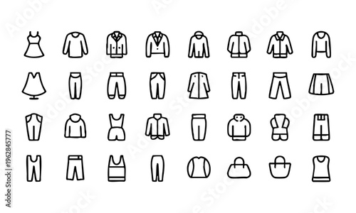 Apparel and wardrobe line icons for fashion design vector illustration.