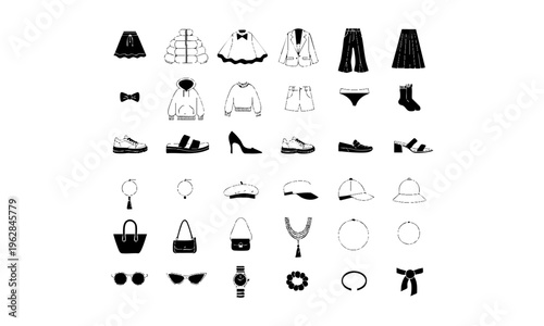 Modern fashion clothing outline icons with apparel collection vector.