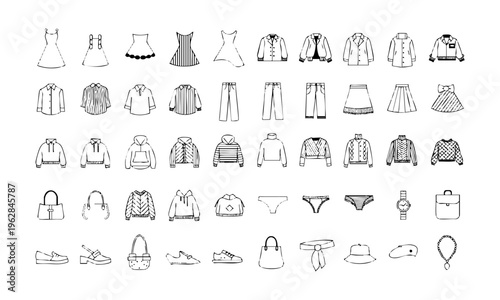 Minimal clothing line icon set for fashion and wardrobe vector illustration.