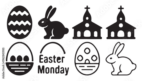 Easter Monday Icons with Churches and Rabbits