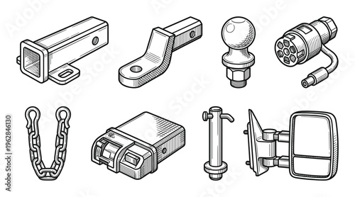 Trailer hitch components receiver ball mount tow hitch ball and connector drawing