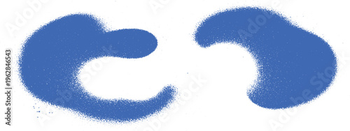 Two abstract blue fuzzy organic shapes on a white background, amoeba like forms, soft edge graphic elements, background element