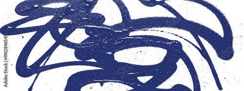 Abstract blue graffiti spray paint strokes and lines on white background, energetic urban art style, chaotic design element, modern art