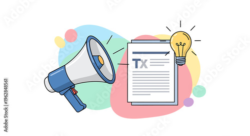 Megaphone Document and Light Bulb Illustration.
