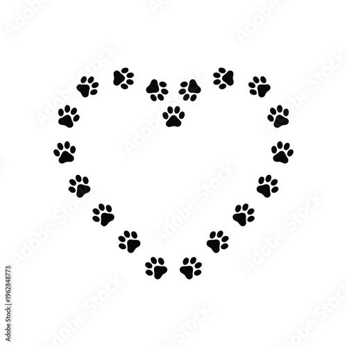 dab (23Heart shape made with black paw prints simple vector illustration for pet love animal care and national pet day designeps