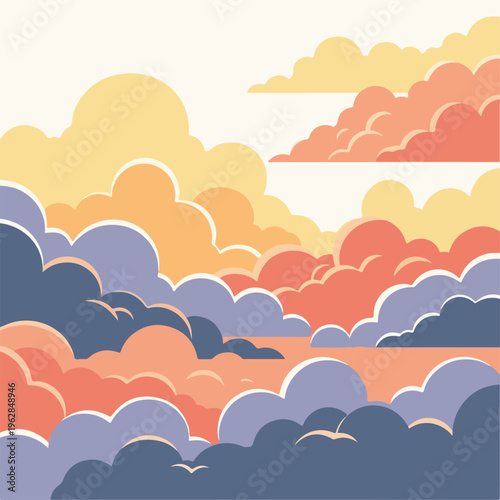 Stylized illustration of colorful clouds in warm hues