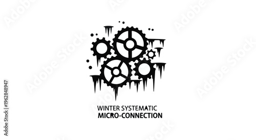 Interlocking gears are encased in ice and snow, suggesting a frozen mechanism or a challenging industrial process that requires systematic micro-connections to function.