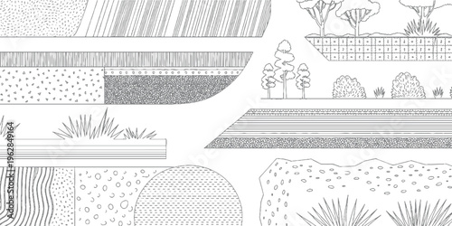 Stylized cross section of earth layers with vegetation and abstract patterns soil