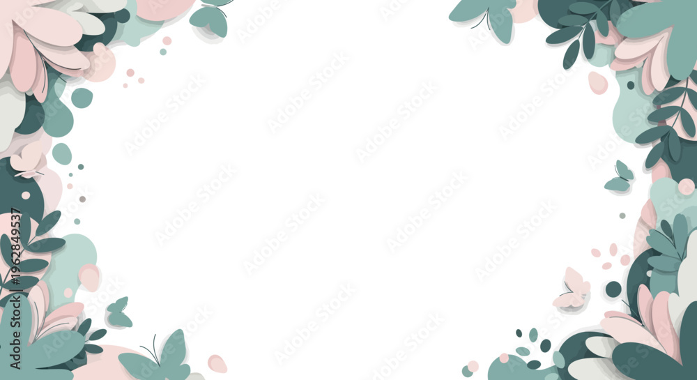 Fototapeta premium Abstract Floral Border with Butterflies - Soft Pastel Colors