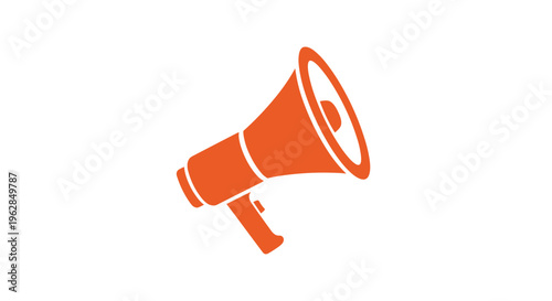 A single solid orange megaphone icon with a trigger handle and wide conical bell is positioned diagonally against a plain white background.