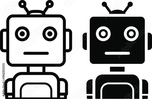 Two cartoon robots with distinct facial expressions side by side