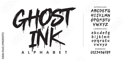 Ghost Ink dripping horror font with liquid ink splash and creepy blood style for halloween mystery movie poster