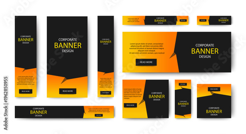 Modern black and yellow design banner template. Vector abstract design banner web template.