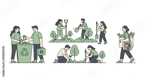 People engaging in eco friendly activities for a sustainable lifestyle together