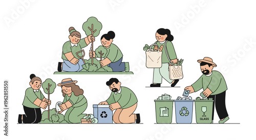 People engaging in eco friendly activities for a sustainable future together