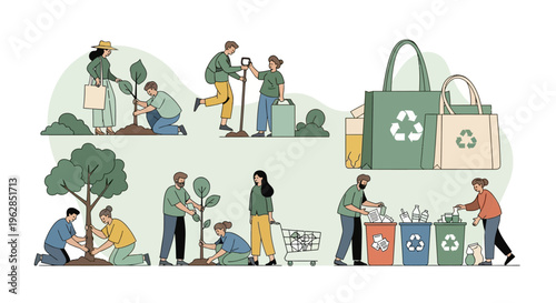 People engaging in eco friendly activities for a sustainable future together