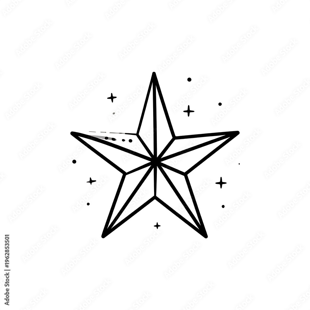 Obraz premium Black and white outlined star with additional tiny star-like graphics