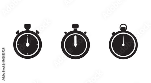Three black stopwatch icons in different positions on white background for design and timing concepts  various stopwatches