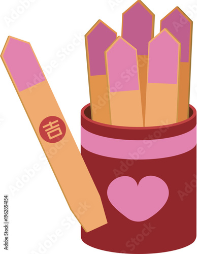 Chinese Fortune Sticks for Love Marriage with Heart and Good Luck Text Vector