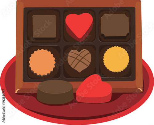 Valentine's Day Chocolates as Religious Offerings on Red Plate for Yue Lao Vector