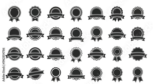 Black and white label and ribbon icons