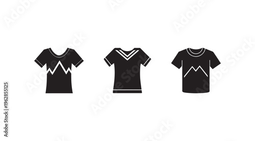 Three black tshirts with white mountain designs on the front  casual clothing with geometric patterns