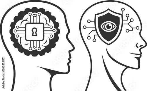 Privacy Protection Shield with Hidden Eye Symbol, Anonymous Browsing and Data Confidentiality Concept Illustration