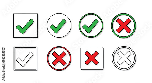 Check and cross icons in different colors and shapes