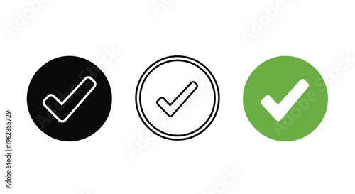 Check mark icons in black, white, and green