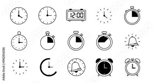 Minimalist Time and Alarm Clock Icons Set