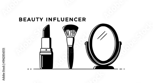 Minimalist Beauty Influencer Icon Set with Makeup and Vanity Mirror
