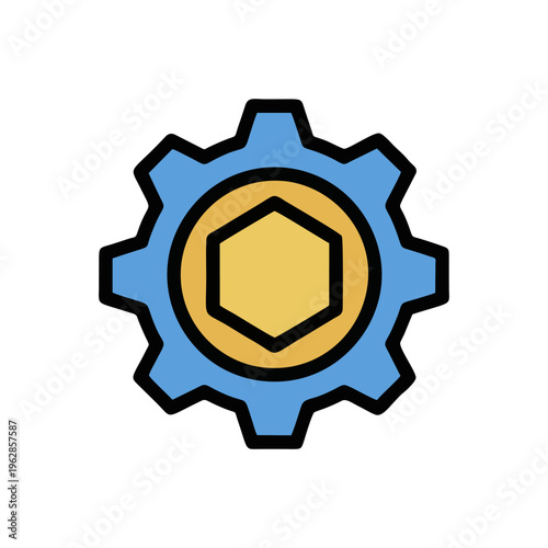 Blue Gear Emblem Surrounding Central Hexagon Symbol