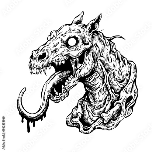 hand drawn illustration of a scary horse