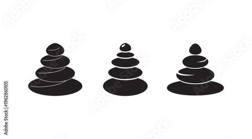 Zen stones stacked in different ways for meditation and relaxation  calmness and serenity symbols  balancing rocks