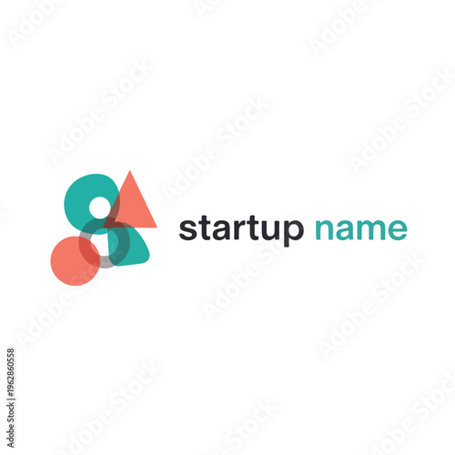 Modern logo design, shapes and text on white background