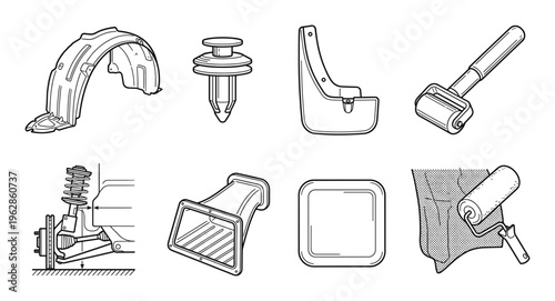 Car fender liner clip mud flap seat bracket air intake sound deadening material roller application