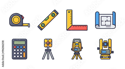 Engineering and Surveying Tools Icon Set for Construction and Planning Designs