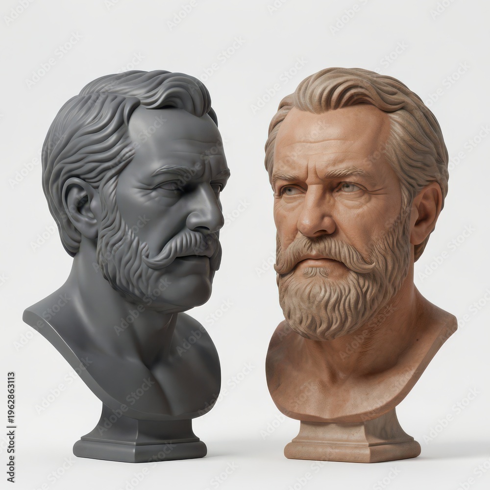 Obraz premium Realistic 3D Rendered Male Bust Sculpture with Detailed Beard and Hair