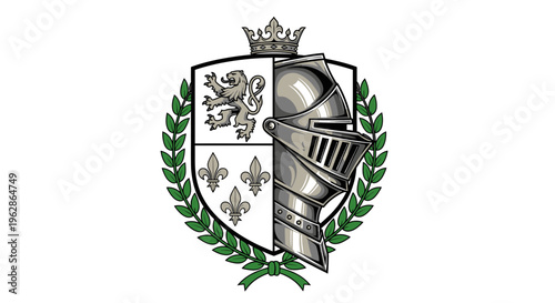 Medieval Heraldry Crest with Helmet and Laurel Wreath