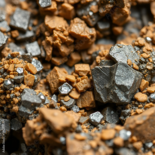 Macro photograph of nickel ore minerals focusing on geological characteristics. Concept Macro Photography, Nickel Ore Minerals, Geological Characteristics