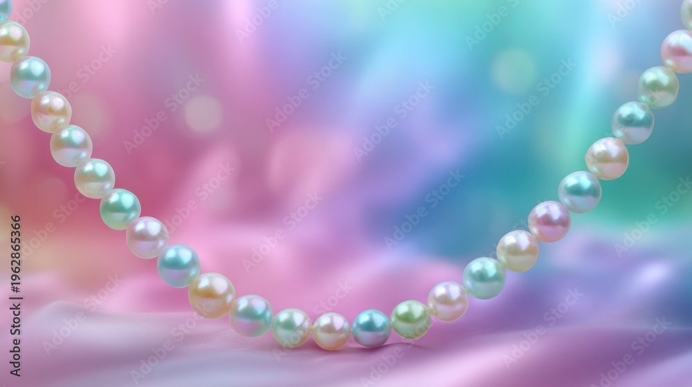 Obraz premium Elegant String of Iridescent Pearls with Soft Pastel Background for Jewelry and Fashion Inspiration